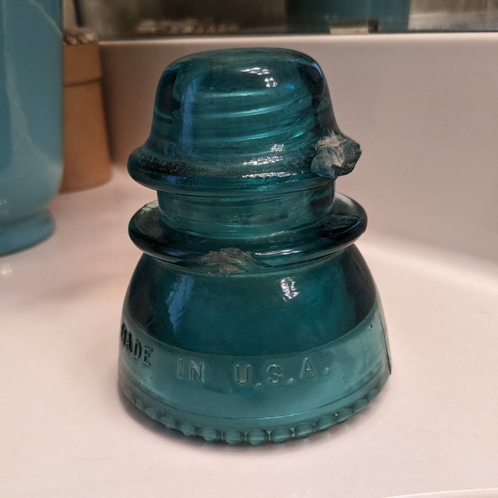 Glass Insulator Hemingray Aqua Blue Electrical Telegraph Pole Made In USA Decor